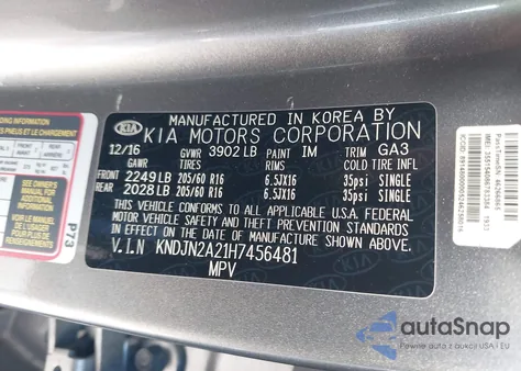 2017 Kia Soul из США, поврежденный, VIN KNDJN2A21H7456481